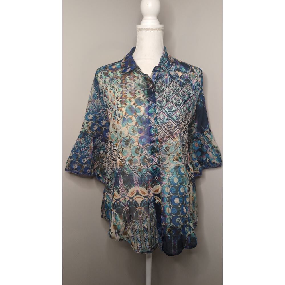 Johnny Was Collection Patchwork Boho Tunic Blouse… - image 1